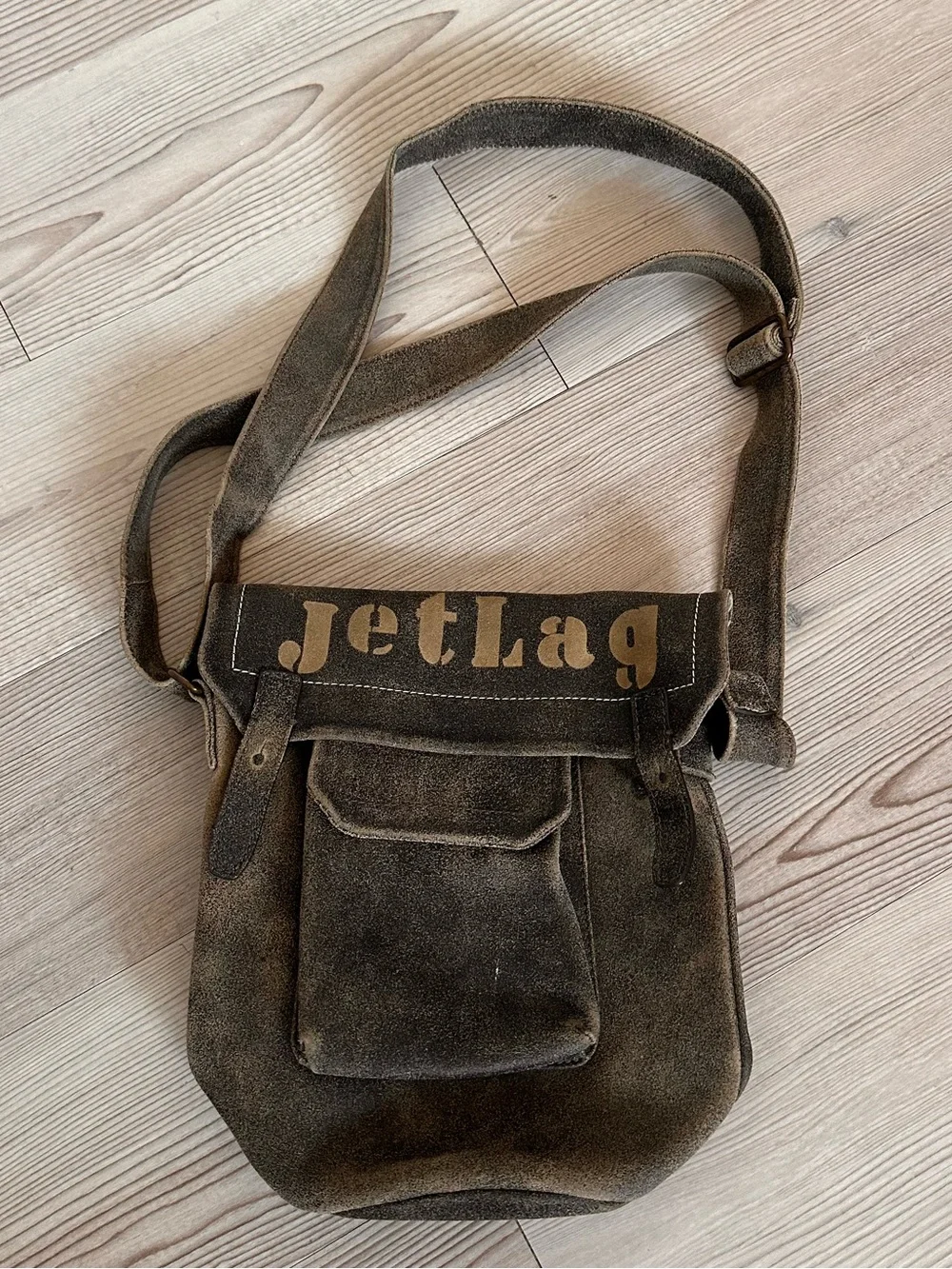 Military green leather Crossbody Bag for Men